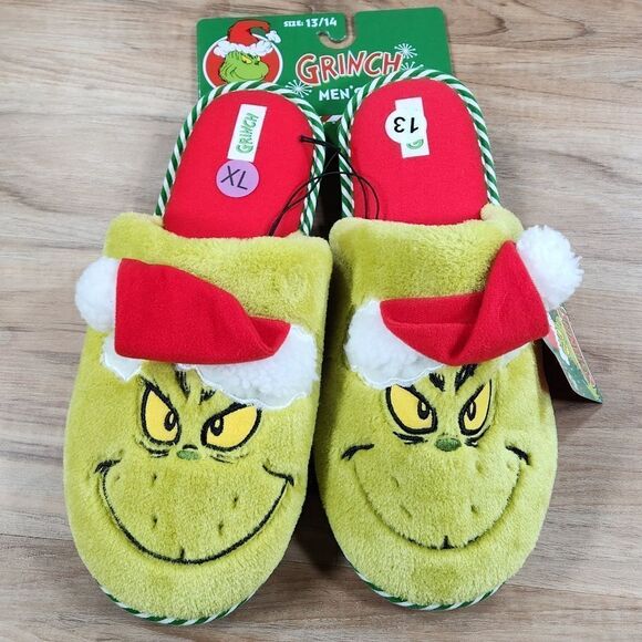 🔹️HOST PICK NWT Grinch w/Red Santa Hat Slippers Size 13/14 - Picture 4 of 8